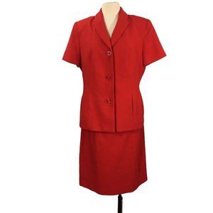 Bigio Collection Vintage Womens Red Short Sleeve Skirt Suit, Dress, 44 bust 36 w